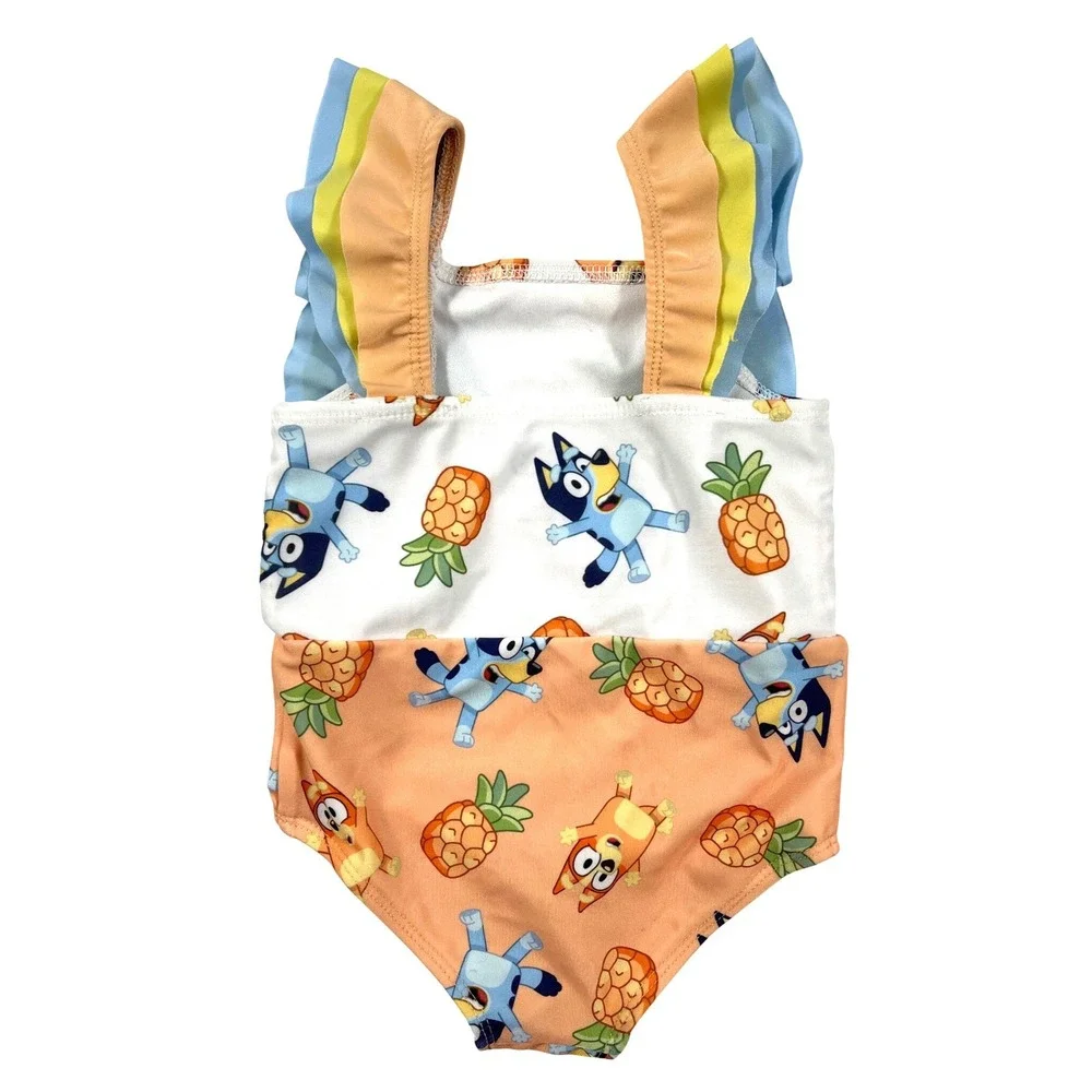 Bluey Bingo Ruffle One Piece Swimsuit Toddler Girls 18M Orange Blue EUC‎